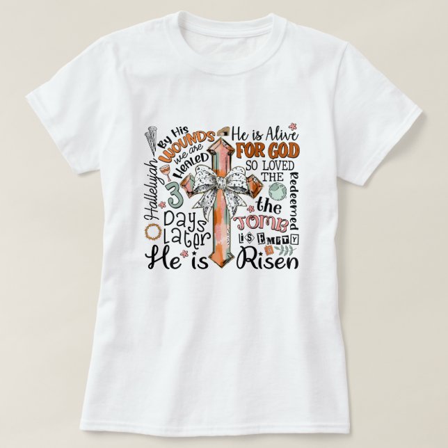 T-shirt Croix de Pâques chrétienne Il est ressuscité (Design devant)