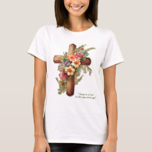 T-shirt Croix de Pâques florale Écriture biblique chrétien