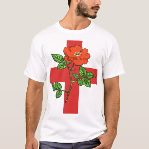 T-shirt Croix de St George stylisée et Rose Rouge