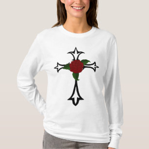 T-shirt Croix De Tatouage Tribal Avec Hoody Rose Rouge