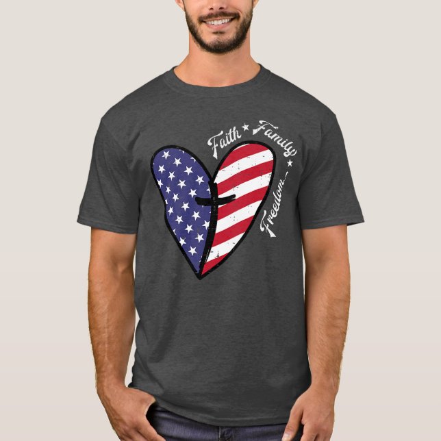 T-shirt Croix du Coeur Quatrième 4 juillet patriotique (Devant)