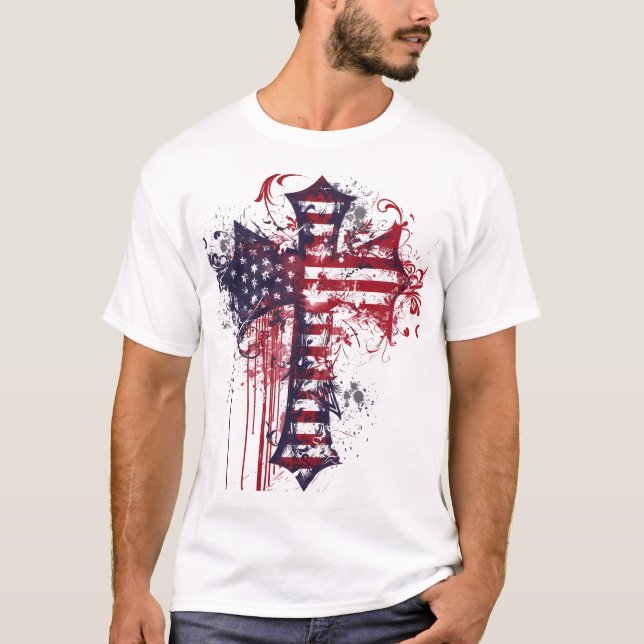 T-shirt croix du drapeau américain (Devant)