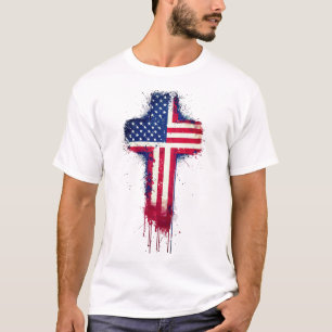 T-shirt "Croix du drapeau chrétien américain patriotique