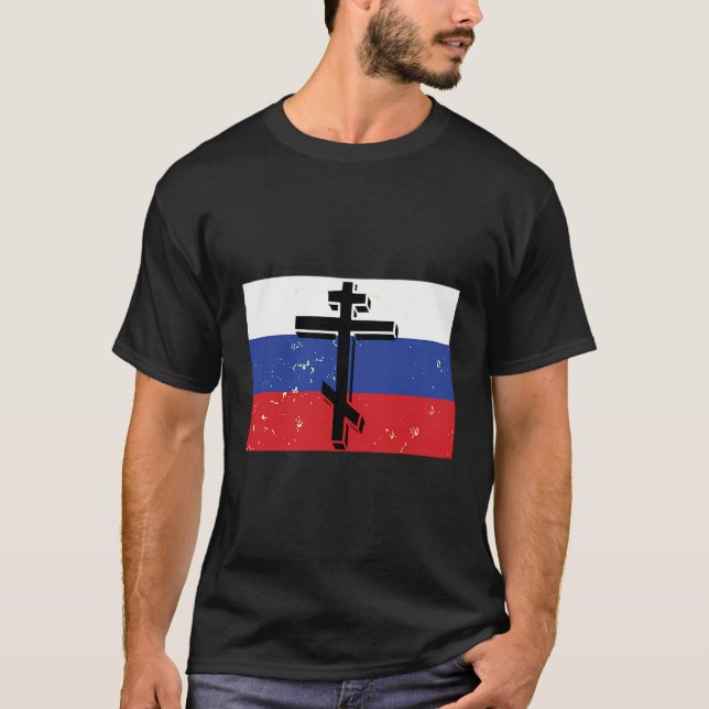 T-shirt Croix du drapeau chrétien orthodoxe russe (Devant)