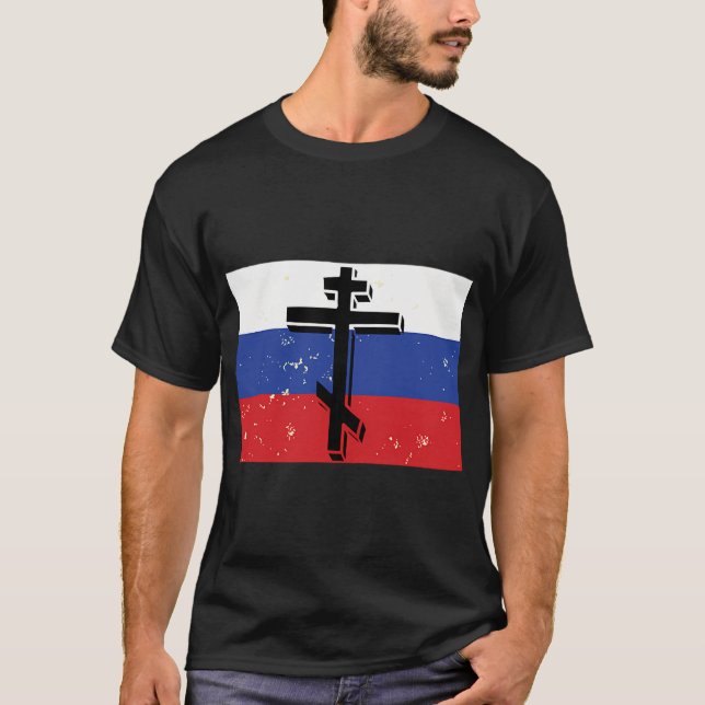 T-shirt Croix du drapeau chrétien orthodoxe russe (Devant)