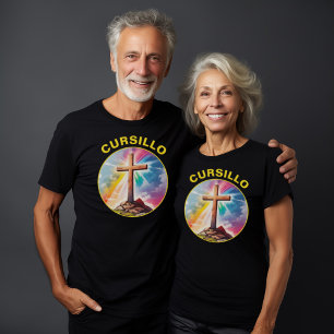 T-shirt Croix en bois Cursillo avec arc-en-ciel et nuages