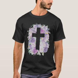 T-shirt Croix Florale Joyeux Amoureux De Pâques Pour Wom