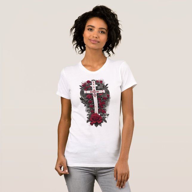 T-shirt Croix gothique de tatouage 9 (Devant entier)