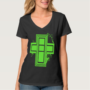 T-shirt croix graffiti vert citron