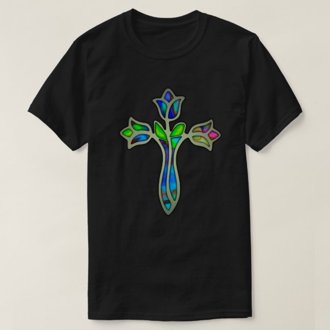 T-shirt Croix Rose en verre tendu (Design devant)