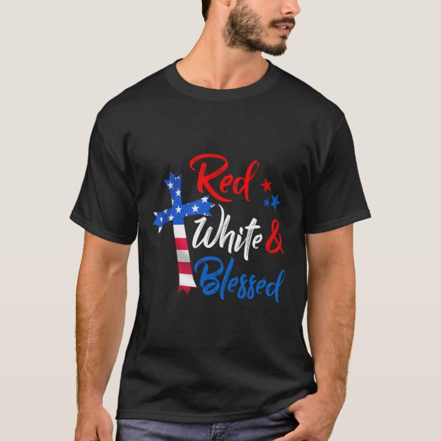 T-shirt Croix Rouge Blanc &amp; Béni 4 juillet Hommes Femm (Devant)