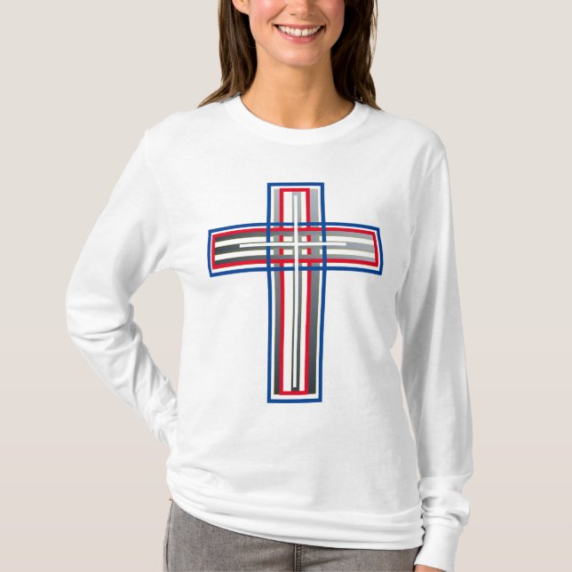 T-shirt Croix rouge, blanche, bleue et couche de foie (Devant)