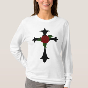 T-shirt Croix Tribale Noire Avec Une Hoody Rose Rouge