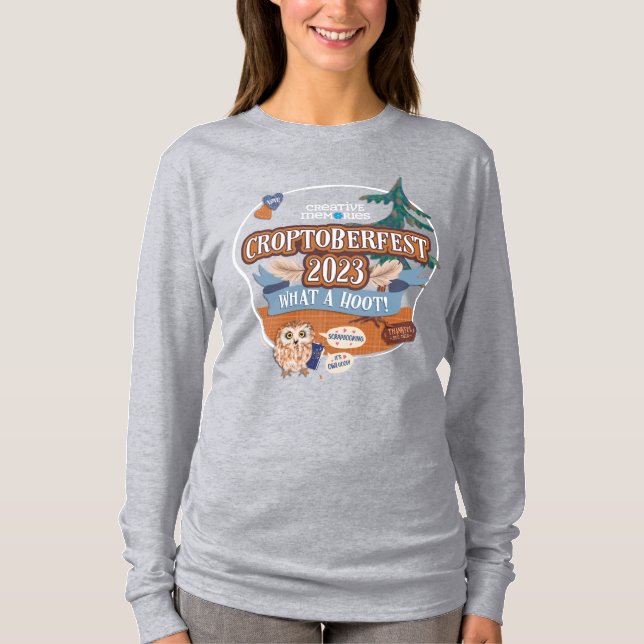 T-shirt Croptoberfest 2023 Gris pour femmes à long feuilla (Devant)