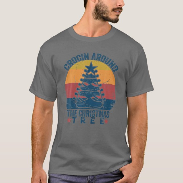 T-shirt Croquer Autour De L'Arbre De Noël Drôle Vinta Rétr (Devant)