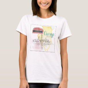 T-shirt Croquis d'aquarelle de Chicago, l'Illinois  