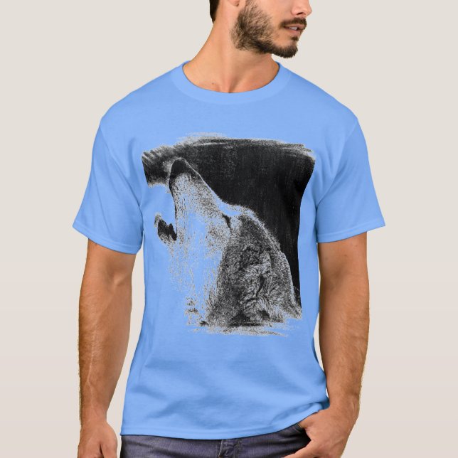 T-shirt Croquis de loup gris, illustration Couleur bleue (Devant)
