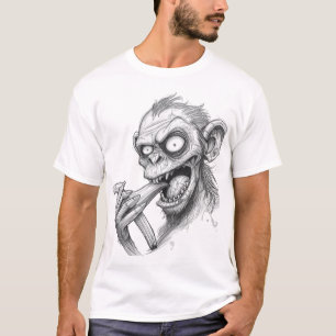 T-shirt Croquis de singe zombie enragé - Créature d'horreu