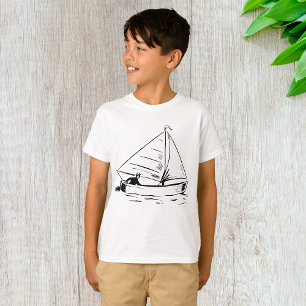 T-shirt Croquis de voilier nautique encre blanche océan