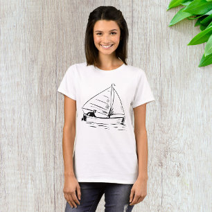 T-shirt Croquis de voilier nautique encre blanche océan