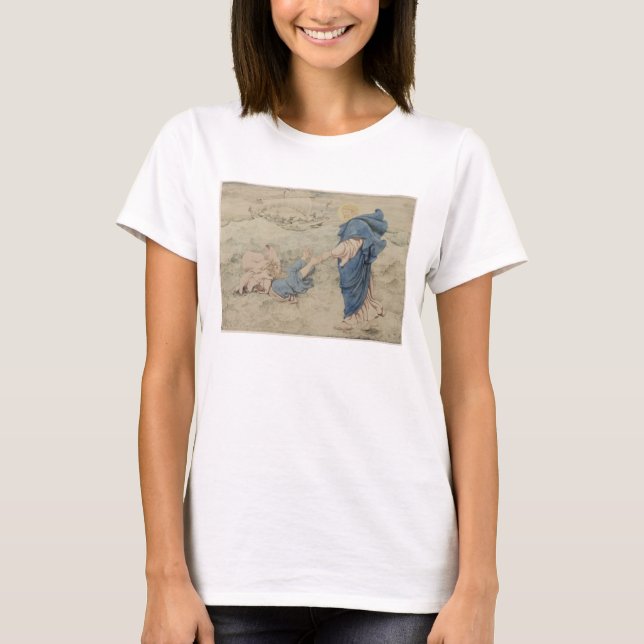 T-shirt Croquis du Christ marchant sur l'eau (avec papier) (Devant)