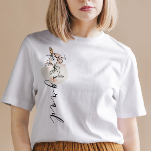 T-shirt Croquis floral grisé personnalisé Script moderne