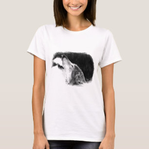 T-shirt Croquis noir et blanc Loup gris