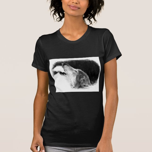 T-shirt Croquis noir et blanc Loup gris (Devant)