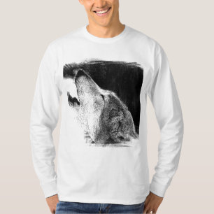 T-shirt Croquis noir et blanc Loup gris