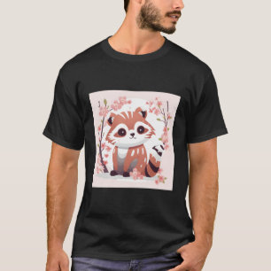 T-shirt Croquis Rouge Panda Et Fleur De Cerise Adorable