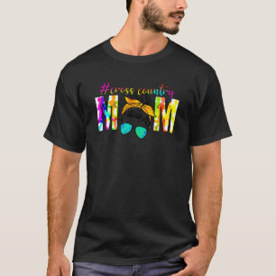 T-shirt Cross Country Mom Messy Bun Xc Maman Fête des mère