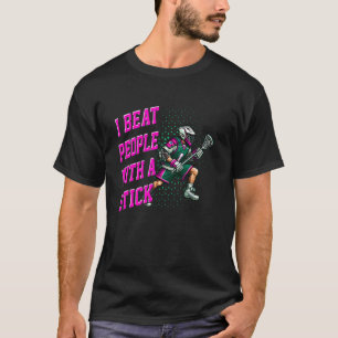 T-shirt Crosse pour garçons je bats les gens avec un bâton