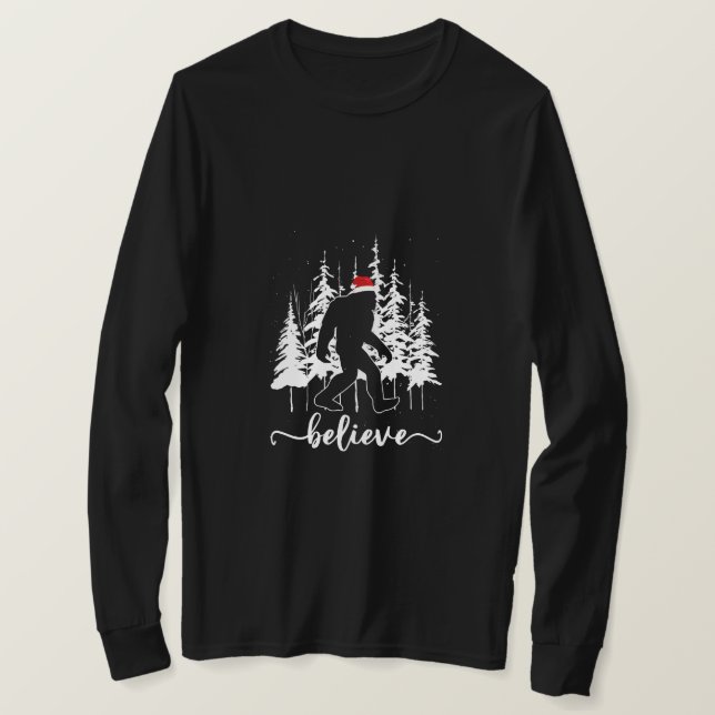 T-shirt Croyez Bigfoot Light Père Noël Squatch Arbre de No (Design devant)