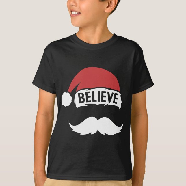T-shirt Croyez Père Noël Casquette Blanc Moustache Famille (Devant)