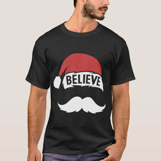 T-shirt Croyez Père Noël Casquette Blanc Moustache Famille (Devant)