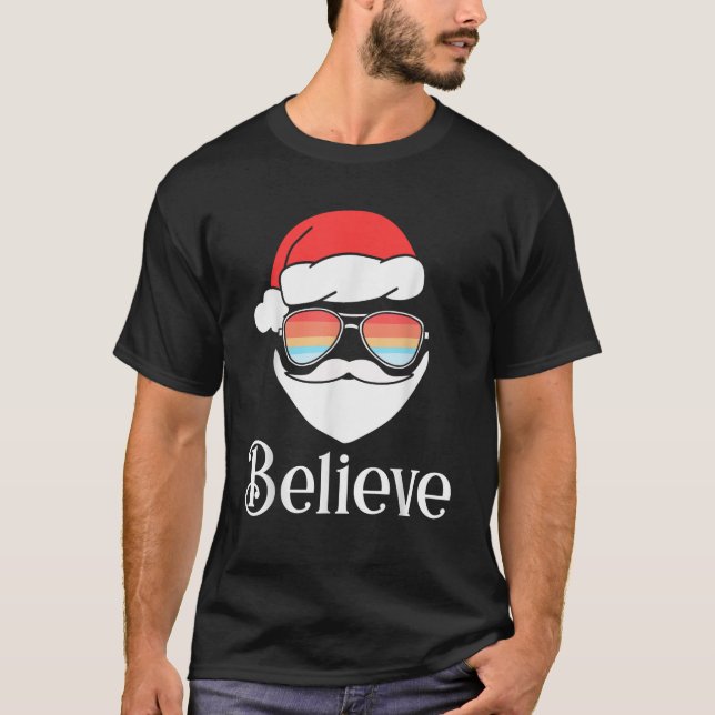 T-shirt Croyez Retro Père Noël Visage Lunettes de soleil J (Devant)