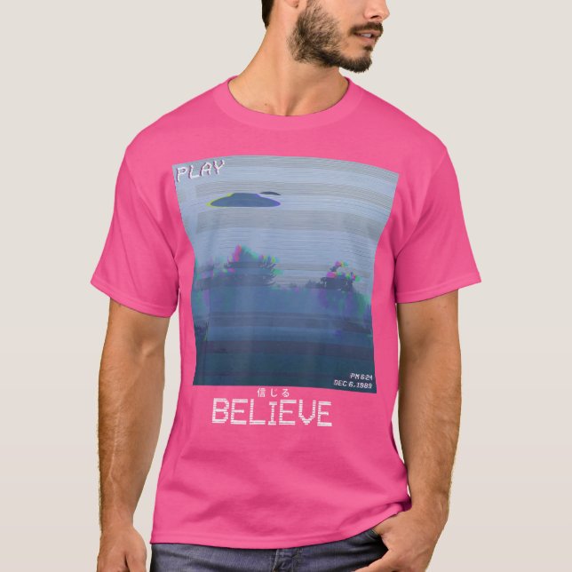 T-shirt Croyez Ufo Vaporwave Synthwave 80S Retro Flying S (Devant)