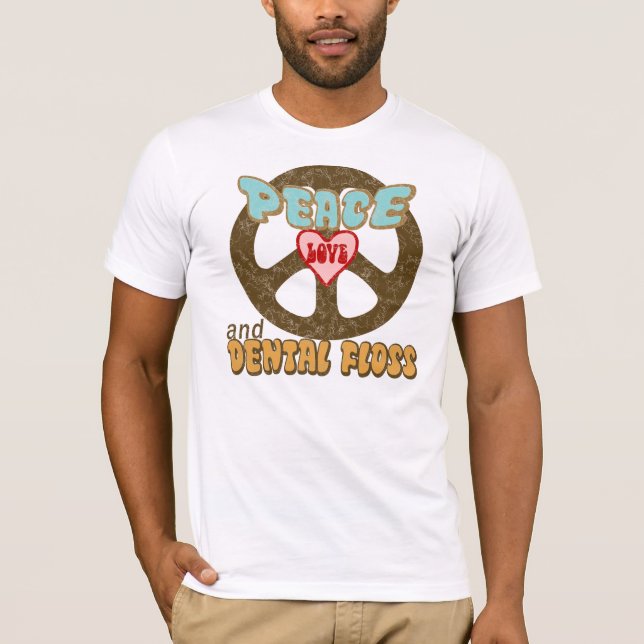 T-shirt Cru de soie dentaire d'amour de paix (Devant)