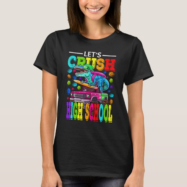 T-shirt Crush High School Monster Truck Dinosaur Boy (Devant)