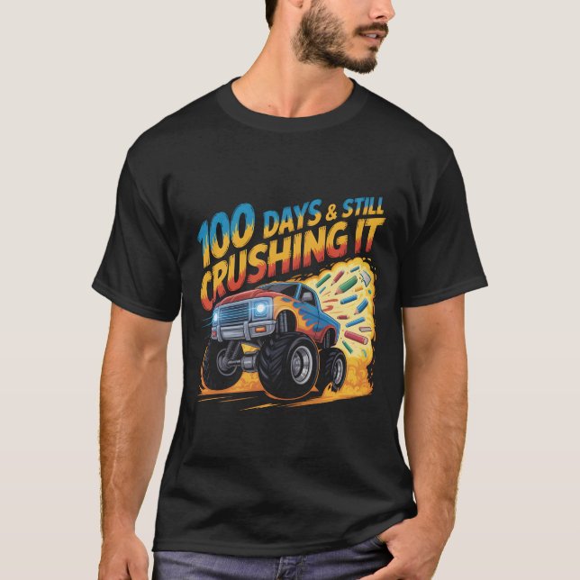 T-shirt  Crushed 100 Days of School Monster Truck Shirt Bo (Devant)