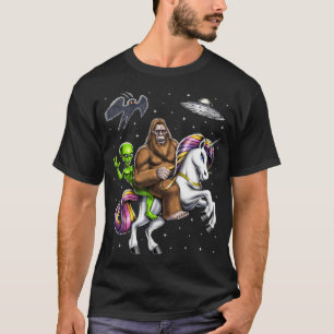 T-shirt Cryptides Bigfoot Alien Chevauchant Licorne