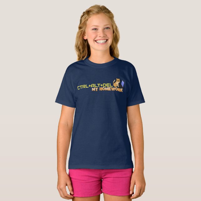 T-shirt CTRL+ALT+DEL Mes Devoirs Drôle De Chat Technophile (Devant entier)