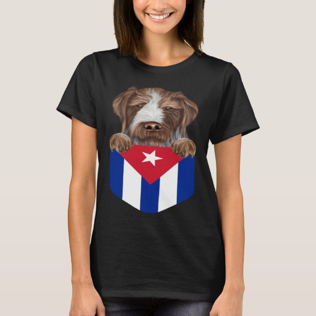 T-shirt Cuba Flag German Wirehaired Pointer Dog In Pocket (Devant)