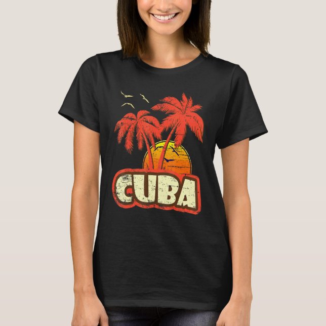 T-shirt Cuba Summer Palm Trees 80s Beach Sunset (Devant)