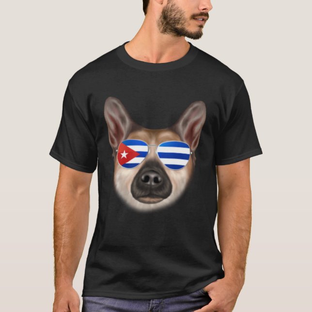 T-shirt Cuban Flag Norwegian Buhund Dog Cuba Pocket (Devant)