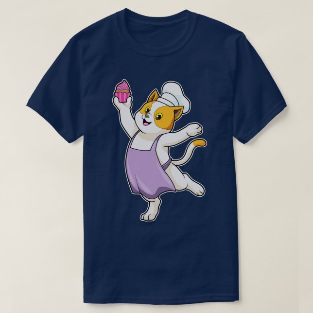 T-shirt Cuire au chat avec tablier de Cuisine Muffin (Design devant)