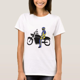 T-shirt Cuirs bleus et jaunes à une course de moto