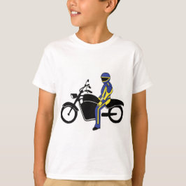 T-shirt Cuirs bleus et jaunes à une course de moto