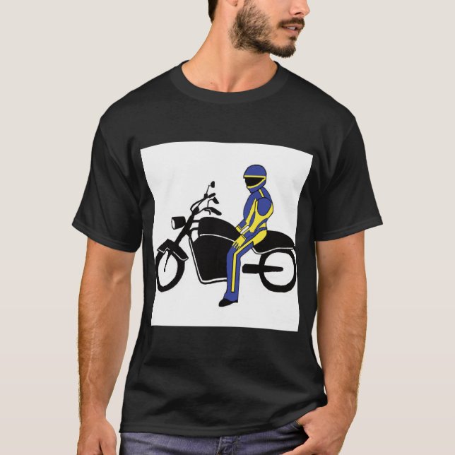 T-shirt Cuirs bleus et jaunes à une course de moto (Devant)