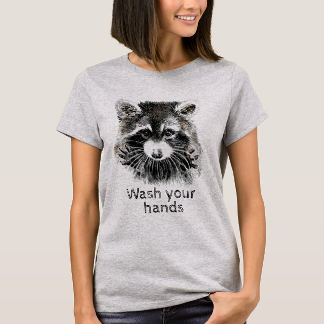 T-shirt Cuisine salle de bain Lavez vos mains Raccoon Anim (Devant)